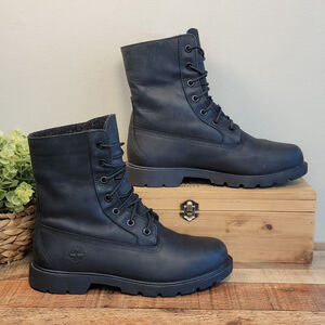 Timberland 7 Linden Woods Teddy Fleece Fold Down Over Boots Black Leather Boot